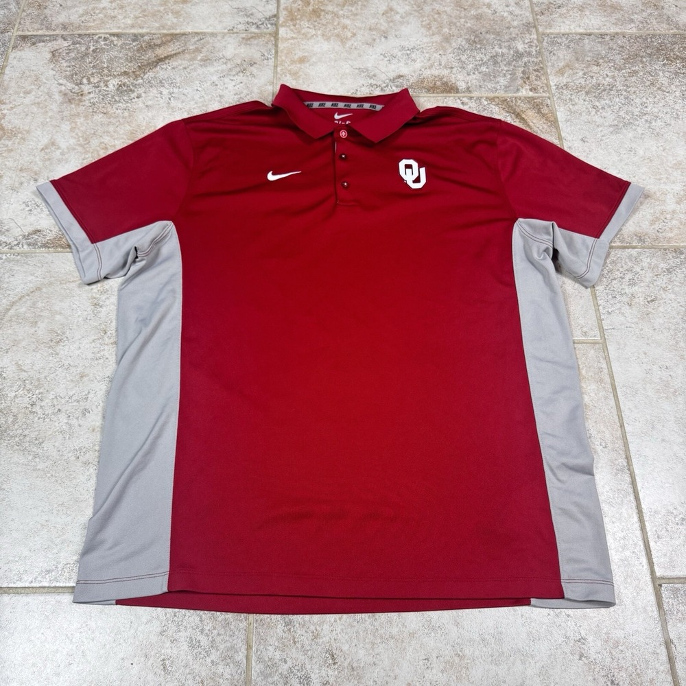 Nike Polo Shirt Mens XL Oklahoma Sooners Red Dri-Fit Logo Football Short Sleeve